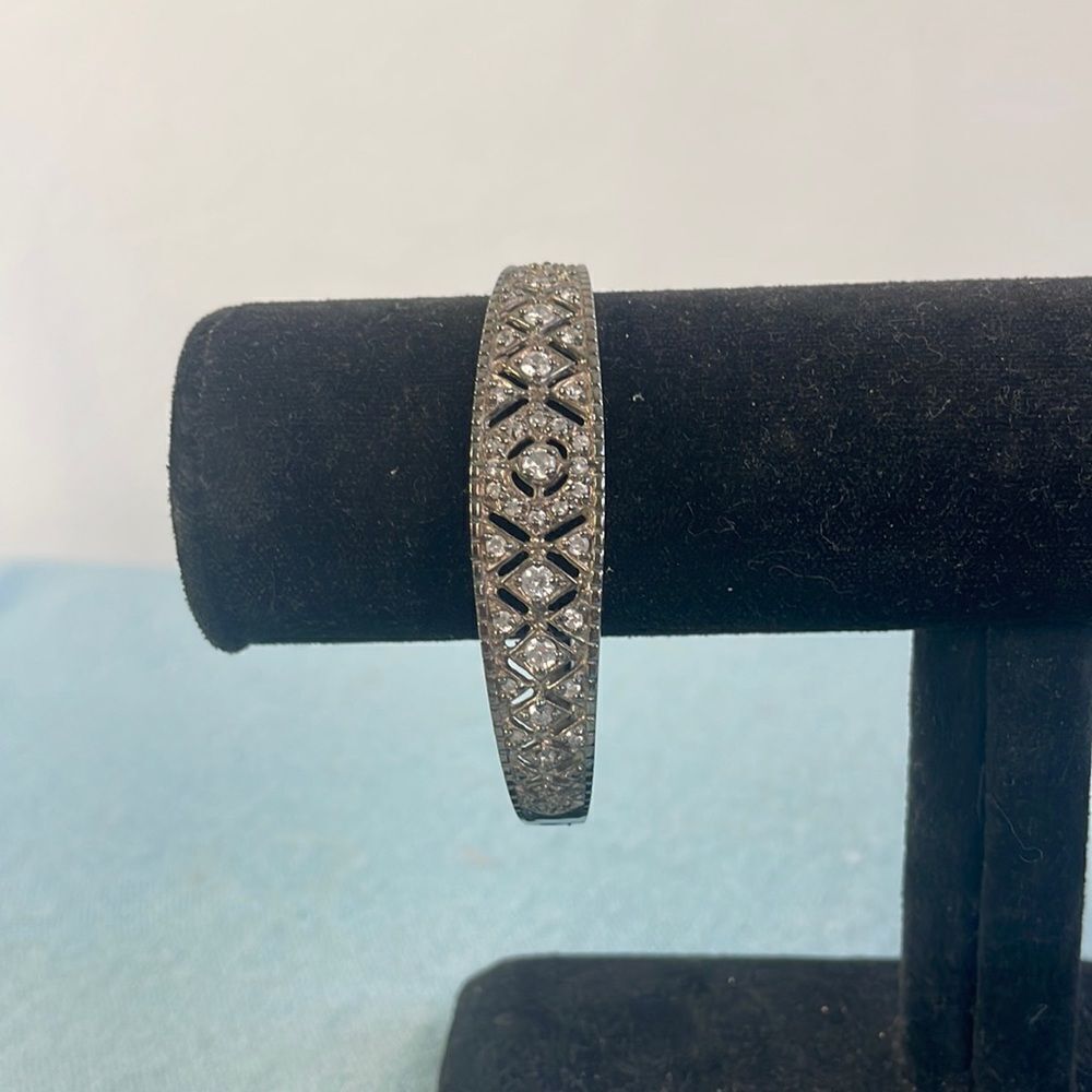 Vintage Sterling and Crystal Hinged Bangle
